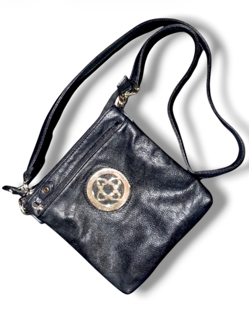 Crossbody Bag Gold Celtic Eternity Knot Deluxity Los Angeles Black Vegan Leather